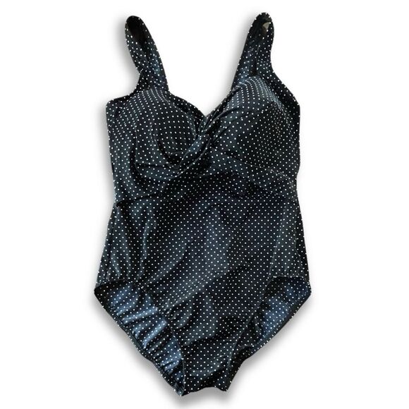 NWT Miraclesuit Caitlin Swimsuit Size 14 Black White Polka Dot One Piece Shaping - Picture 1 of 14